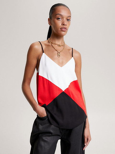 red argyle colour-blocked relaxed cami for women tommy hilfiger