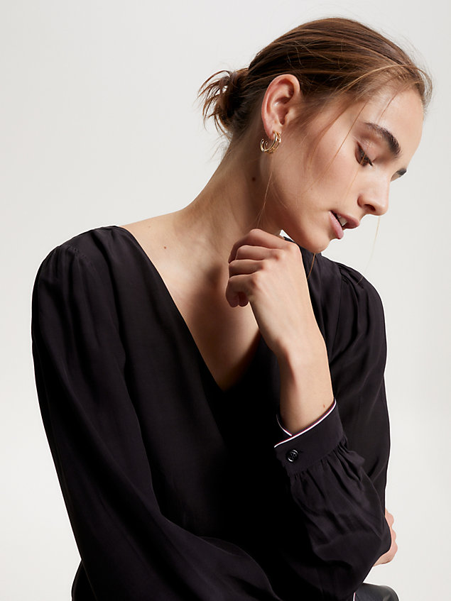 blouse coupe standard à bande emblématique black pour femmes tommy hilfiger