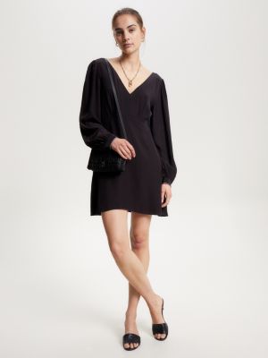 Black v neck 2025 fit and flare dress