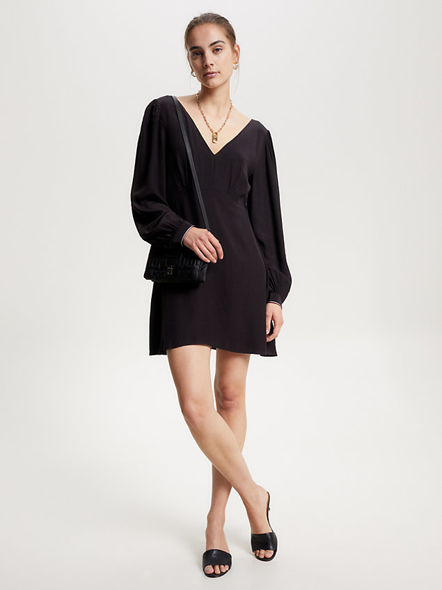 black fit and flare mini-jurk met v-hals voor dames - tommy hilfiger