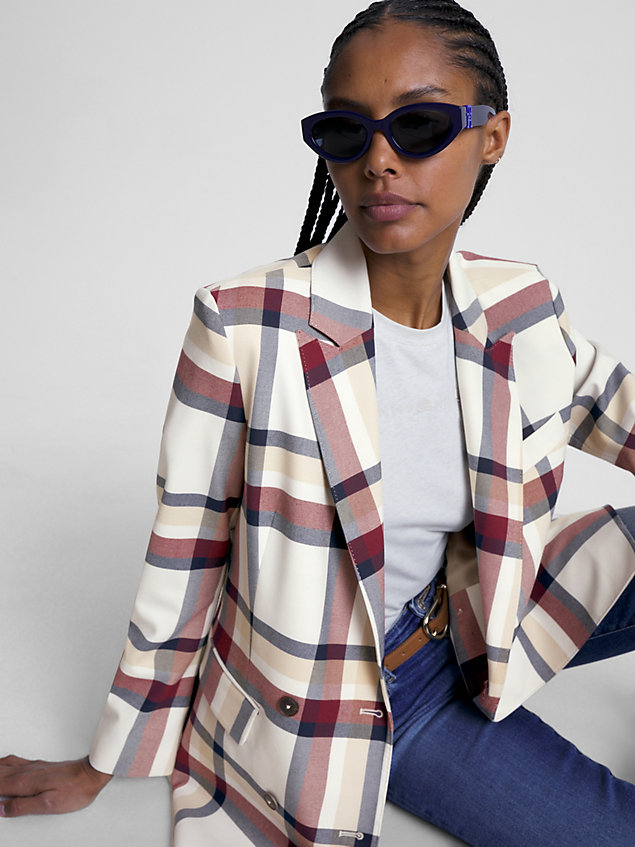 white check double breasted blazer for women tommy hilfiger