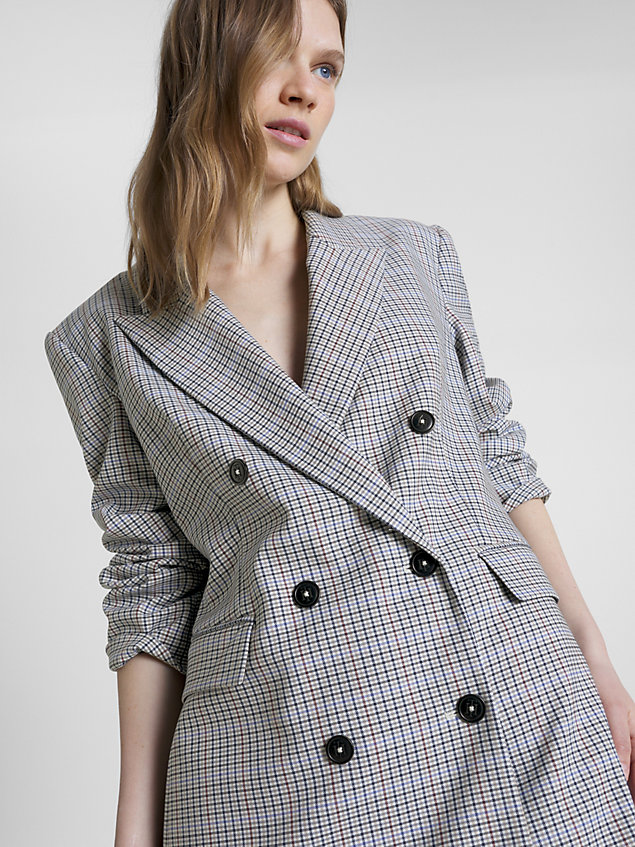 blue check relaxed fit double breasted blazer for women tommy hilfiger