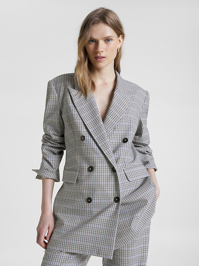 blue check relaxed fit double breasted blazer for women tommy hilfiger