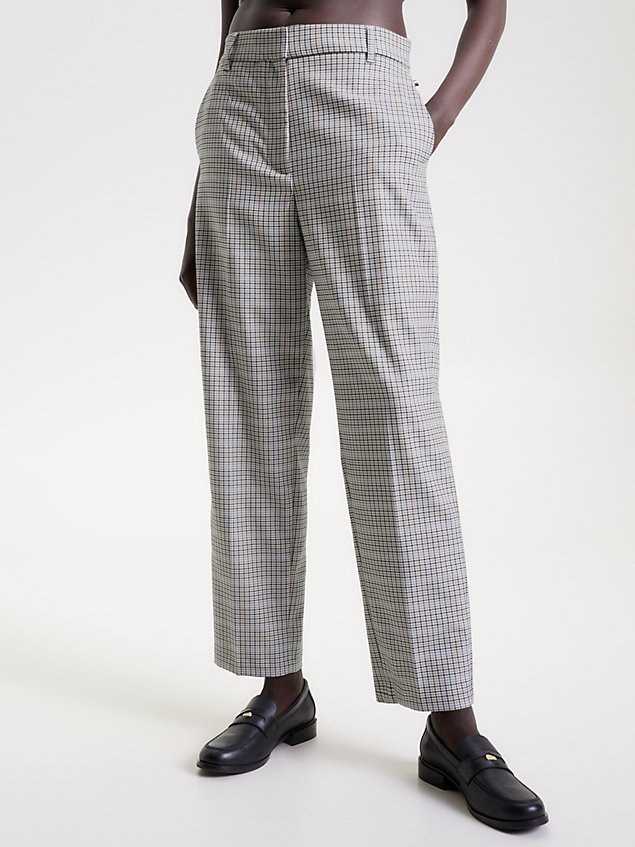 blue check tapered fit twill trousers for women tommy hilfiger