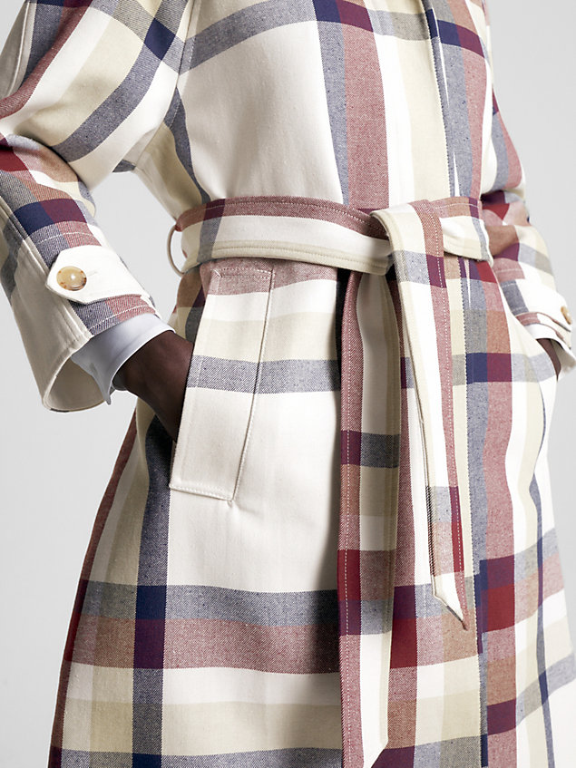 white check relaxed fit waterproof trench coat for women tommy hilfiger