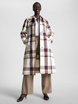 Checked trench outlet coat