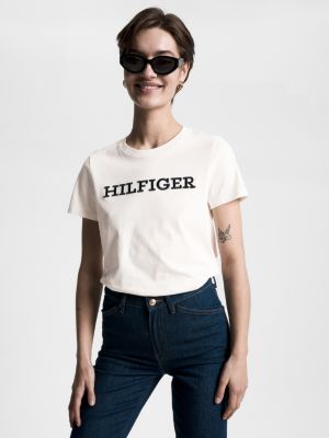 Hilfiger Monotype Embroidery T Shirt Beige Tommy Hilfiger