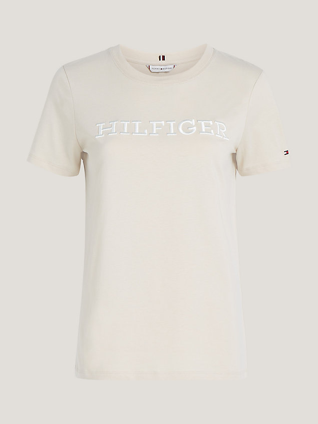 t-shirt à monotype hilfiger brodé beige pour femmes tommy hilfiger
