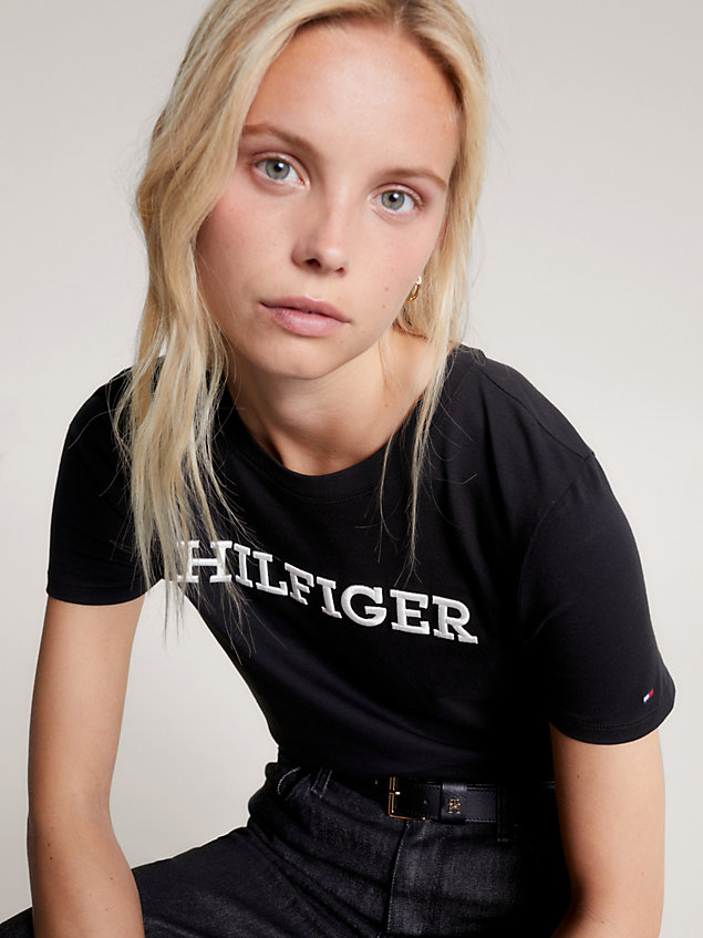 black hilfiger monotype embroidery t-shirt for women tommy hilfiger