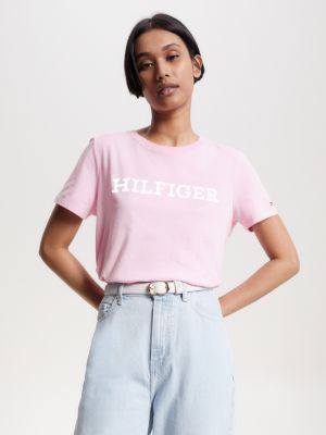 Hilfiger Monotype Embroidery T Shirt Pink Tommy Hilfiger