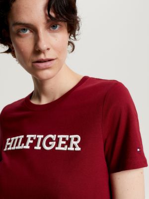 Tommy Hilfiger | T-Shirt Rot Monotype | Hilfiger Stickerei mit