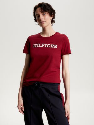 TOMMY HILFIGER-T-SHIRT DONNA IN COTONE CON LOGO RICAMATO Rossa - Angels  Campagna