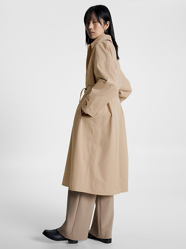 beige relaxed fit twill trenchcoat voor dames - tommy hilfiger