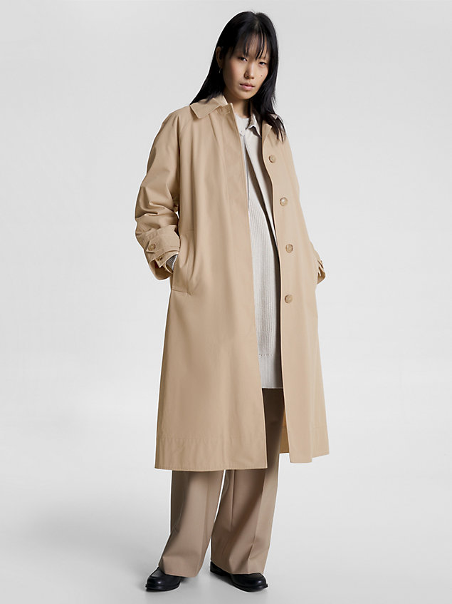 beige relaxed fit twill trenchcoat voor dames - tommy hilfiger