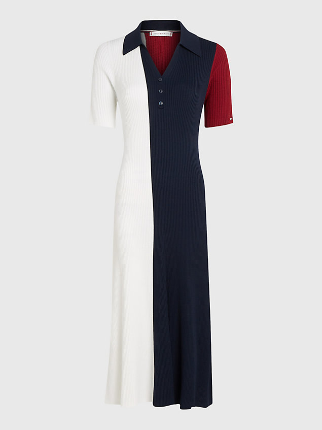 blue colour-blocked slim fit midi polo dress for women tommy hilfiger