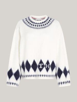 Fair Isle Oversized Crew Neck Jumper, White