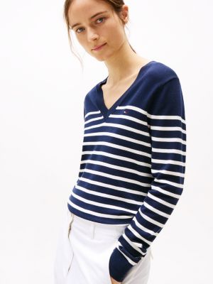 multi fine knit jersey v-neck jumper for women tommy hilfiger