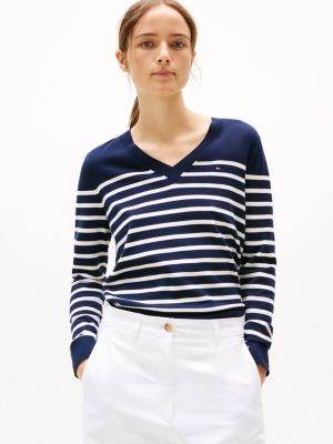 pull en maille fine à col en v multi pour femmes tommy hilfiger