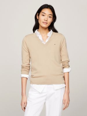 Tommy hilfiger v 2024 neck jumper womens