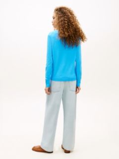 Gold-Tone Button Cuff V-Neck Jumper — Blue 4