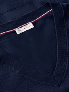 Gold-Tone Button Cuff V-Neck Jumper — Blue 6