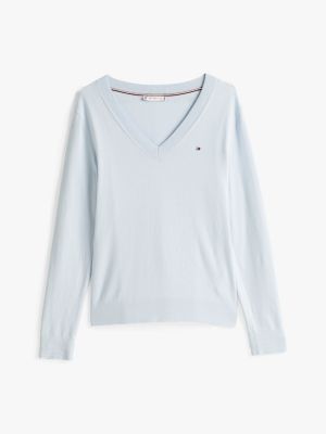 white fine knit jersey v-neck jumper for women tommy hilfiger