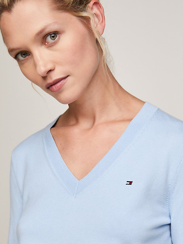 blue flag embroidery v-neck jumper for women tommy hilfiger