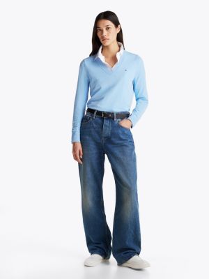 pull en maille fine à col en v bleu pour femmes tommy hilfiger