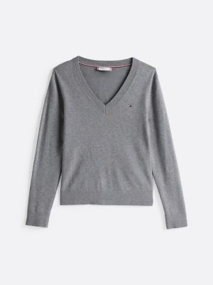 grey fine knit jersey v-neck jumper for women tommy hilfiger