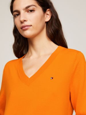 V-Neck Longline Jumper Orange