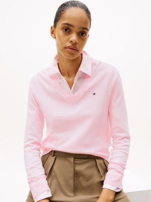 pink fine knit jersey v-neck jumper for women tommy hilfiger