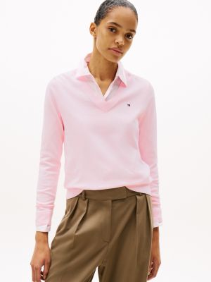 pull en maille fine à col en v pink pour femmes tommy hilfiger