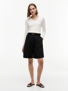Gold-Tone Button Cuff V-Neck Jumper — White 2