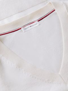 Gold-Tone Button Cuff V-Neck Jumper — White 6