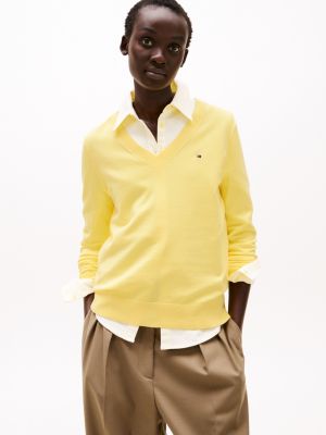 pullover in jersey sottile con scollatura a v yellow da donne tommy hilfiger