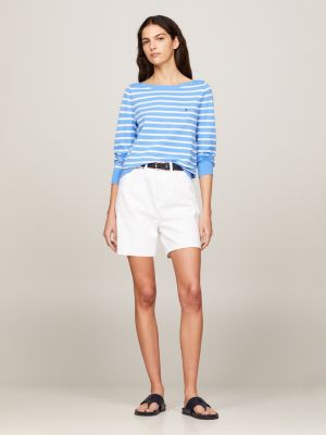 blue jersey-pullover mit u-boot-ausschnitt für damen - tommy hilfiger