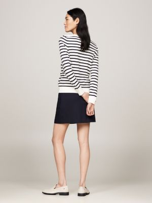 white boat neck flag embroidery jumper for women tommy hilfiger