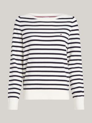 white boat neck flag embroidery jumper for women tommy hilfiger