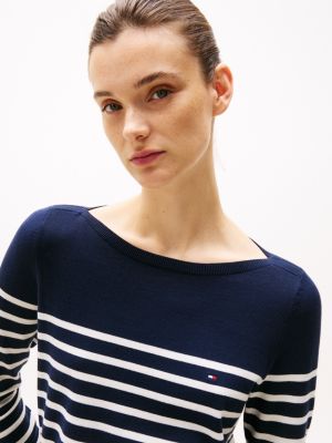 multi fine knit jersey boat neck jumper for women tommy hilfiger