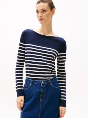 pull en maille fine à col bateau multi pour femmes tommy hilfiger