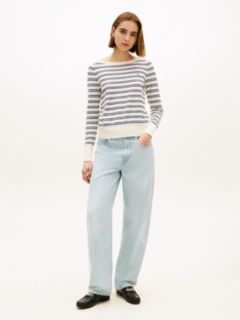 Gold-Tone Button Jersey Boat Neck Jumper — Beige 3