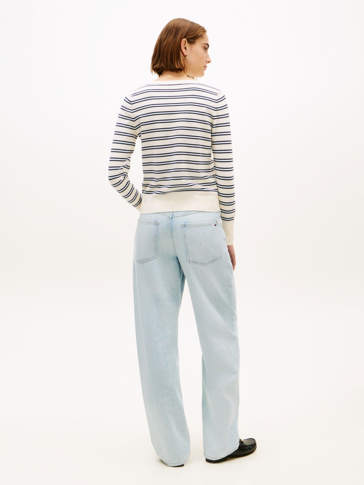 Gold-Tone Button Jersey Boat Neck Jumper — Beige