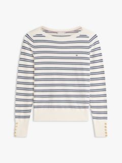Gold-Tone Button Jersey Boat Neck Jumper — Beige 5
