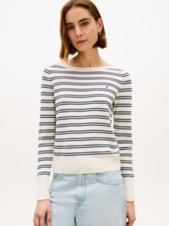Gold-Tone Button Jersey Boat Neck Jumper — Beige 1