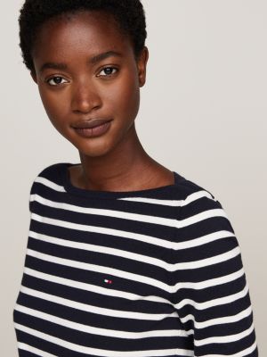 blau pullover mit aufgestickter flag für damen - tommy hilfiger