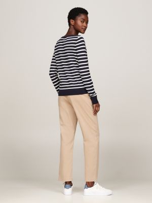 pull en jersey à col bateau bleu pour femmes tommy hilfiger
