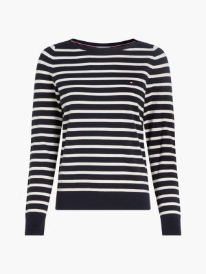 pull en jersey à col bateau bleu pour femmes tommy hilfiger