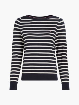 blau pullover mit aufgestickter flag für damen - tommy hilfiger