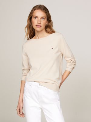 Trui met boothals en geborduurde vlag Beige Tommy Hilfiger