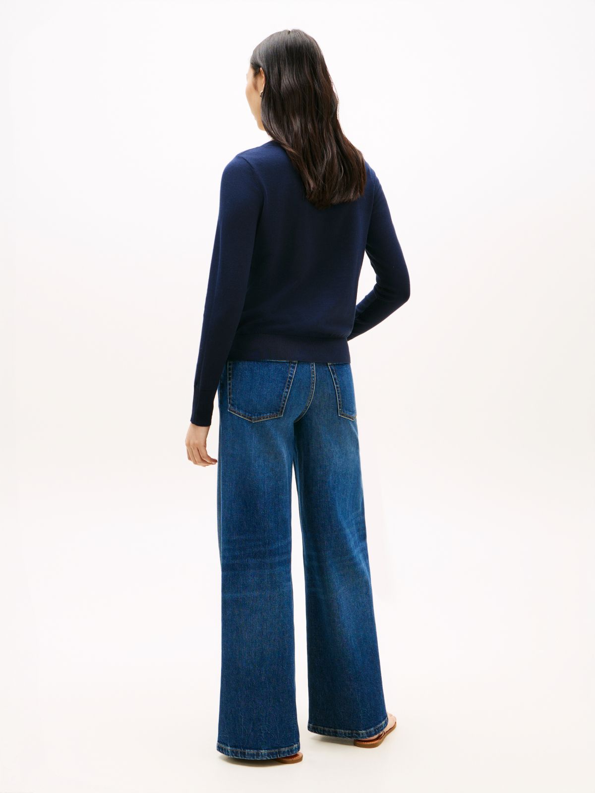 Gold-Tone Button Jersey Boat Neck Jumper — Blue